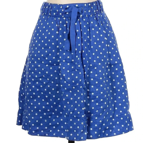 J. Crew Boardwalk Blue Polka Dot 100% Linen Stretchy Pinup Skirt Size 4 Small S - Picture 2 of 6